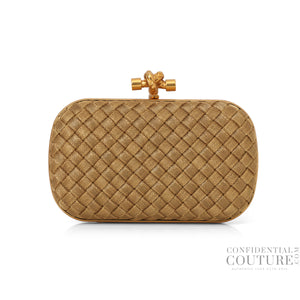 Goldtone Intrecciato Chain Metal Knot Clutch Bag