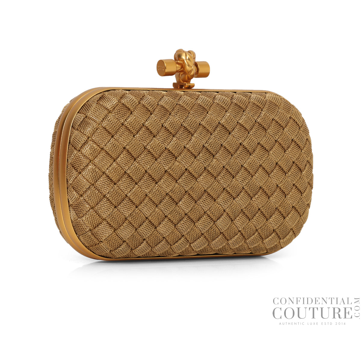 Goldtone Intrecciato Chain Metal Knot Clutch Bag