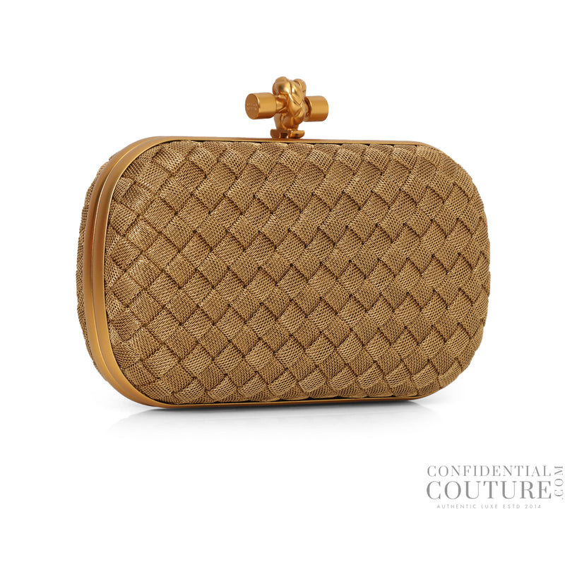 Goldtone Intrecciato Chain Metal Knot Clutch Bag
