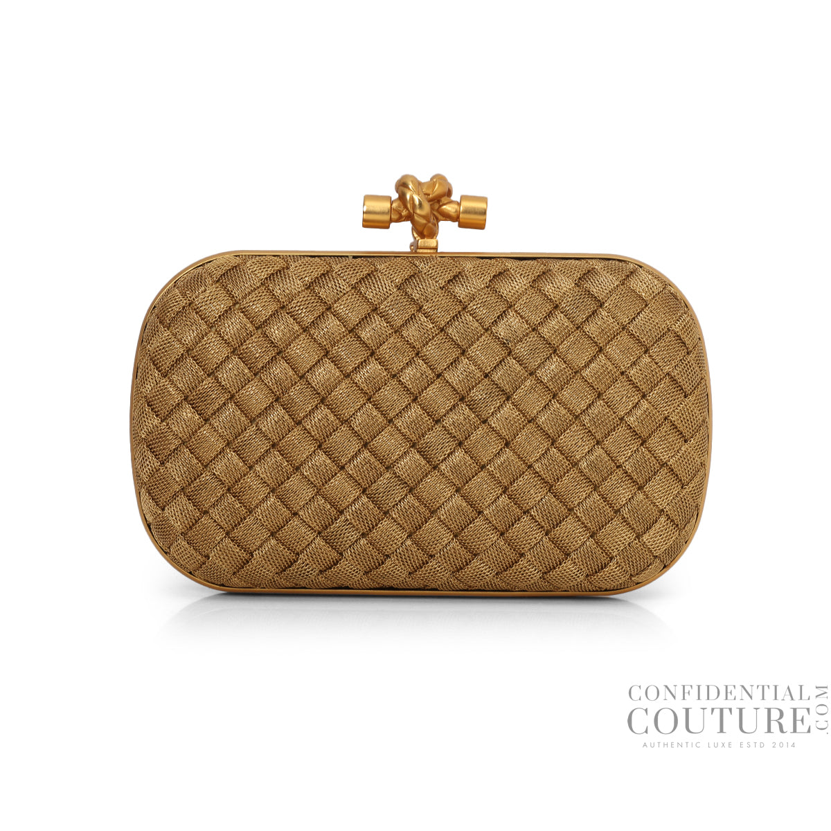 Goldtone Intrecciato Chain Metal Knot Clutch Bag