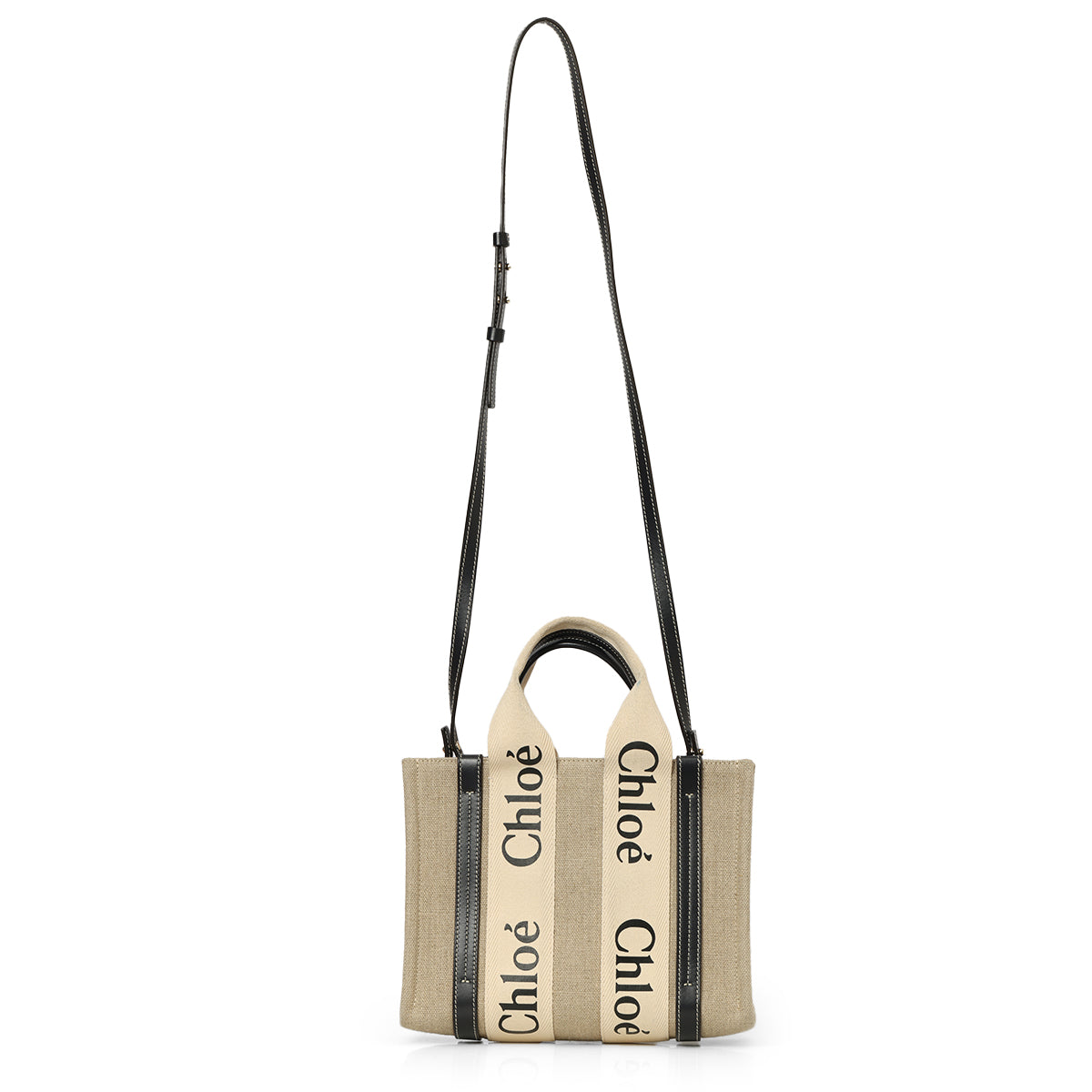 Beige/Black Shopping Woody Small Tote Bag
