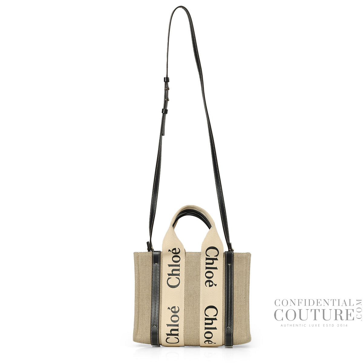 Beige/Black Shopping Woody Small Tote Bag