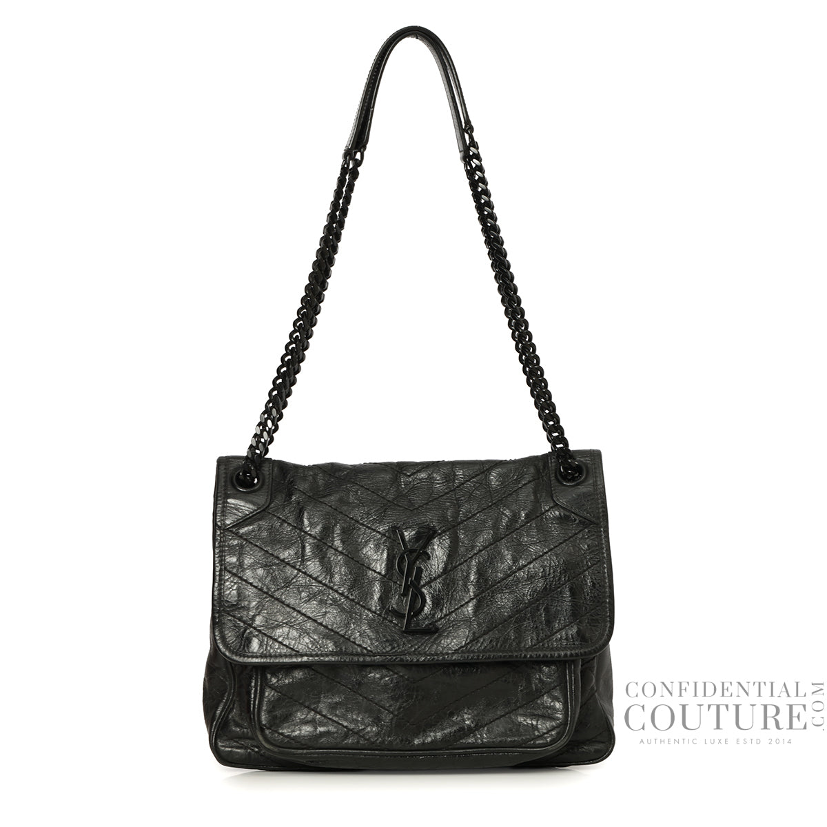 Black Niki Medium Shoulder Bag In Vintage Leather