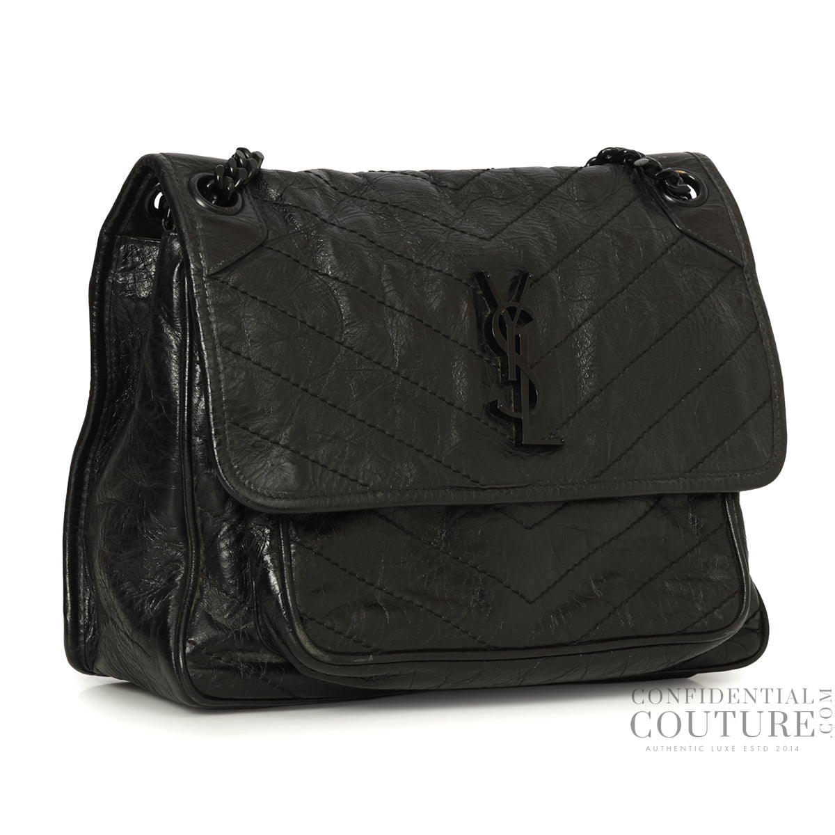 Black Niki Medium Shoulder Bag In Vintage Leather