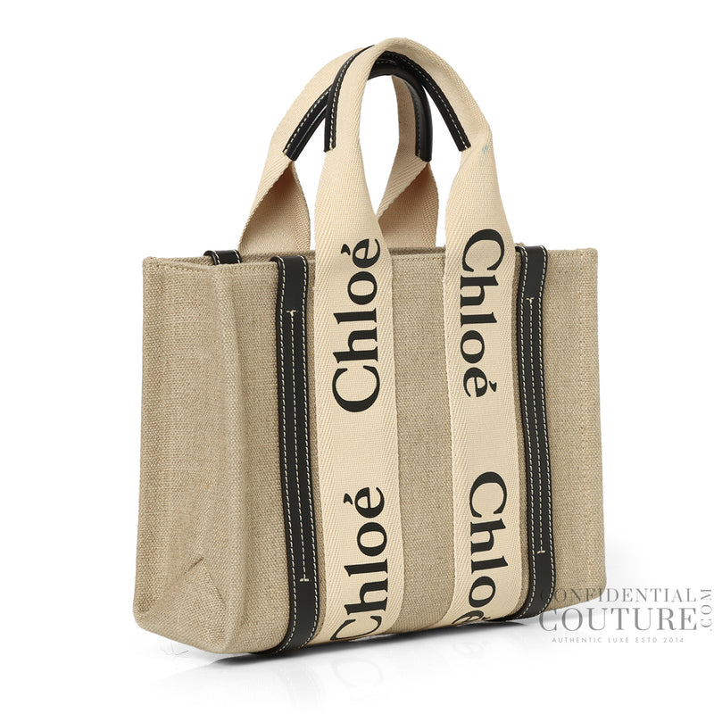 Beige/Black Shopping Woody Small Tote Bag
