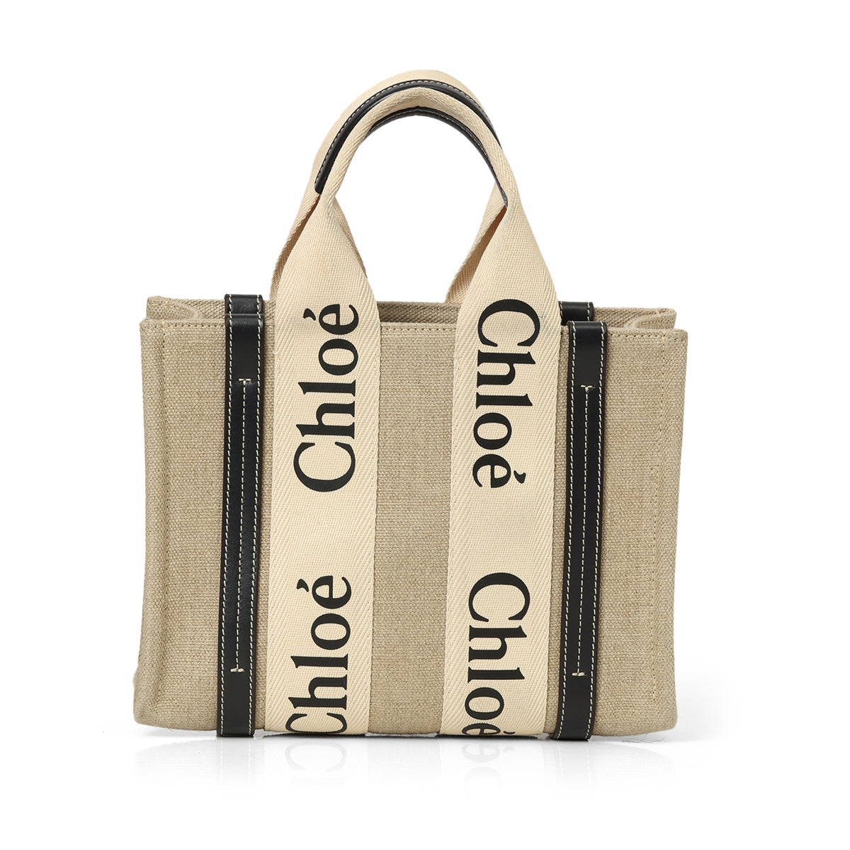Beige/Black Shopping Woody Small Tote Bag