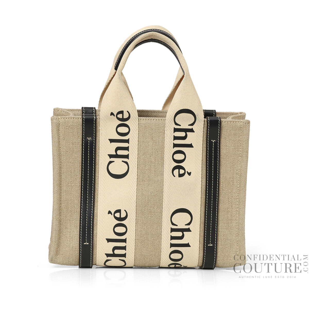 Beige/Black Shopping Woody Small Tote Bag