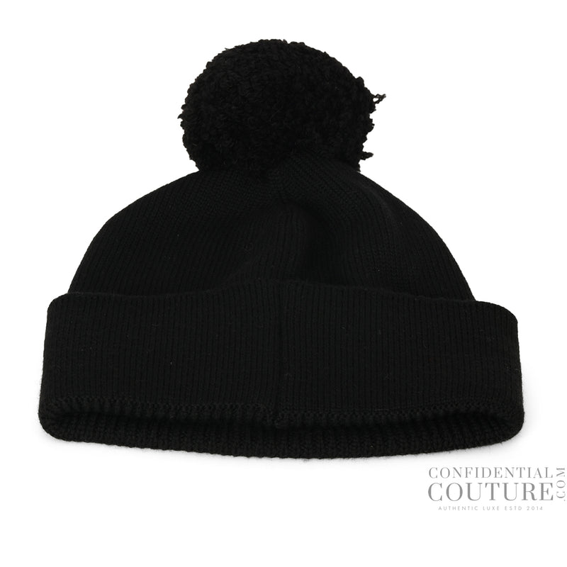 Black Pompon 100% Fleece Wool Beanie- 210x 240mm