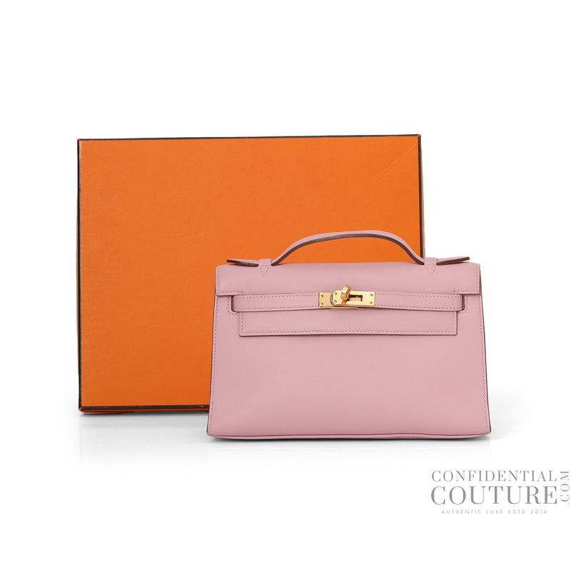 pre-loved Hermes Kelly Pochette Rose Gold Hardware
