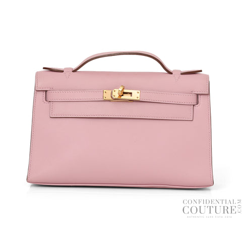 Kelly Pochette Veau Swift Mauve Sylvestre with Rose Gold Hardware