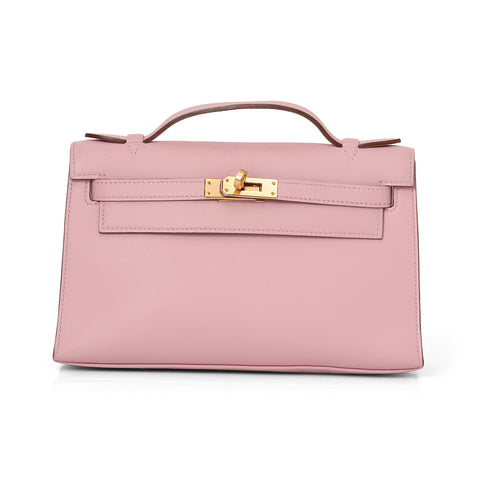 Kelly Pochette Veau Swift Mauve Sylvestre with Rose Gold Hardware