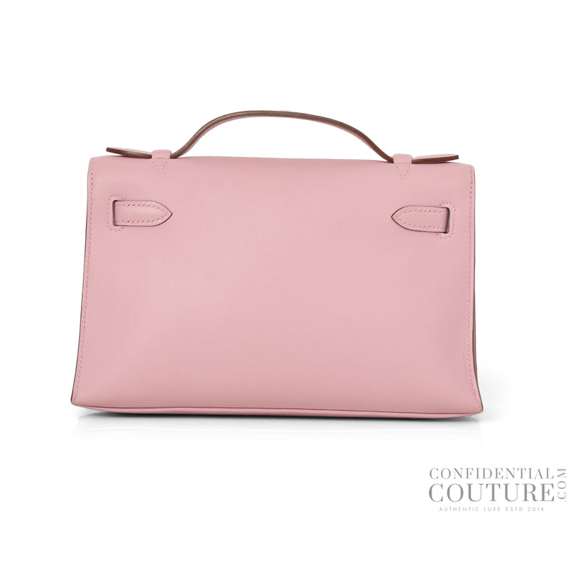  Veau Swpre-loved Hermes Kelly Pochetteift Mauve Sylvestre with Rose Gold Hardware