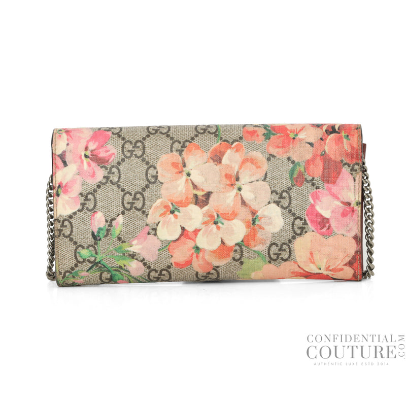 Pre-loved Gucci Dionysus Beige/Pink GG Blooms Coated Canvas Mini Wallet on Chain Bag