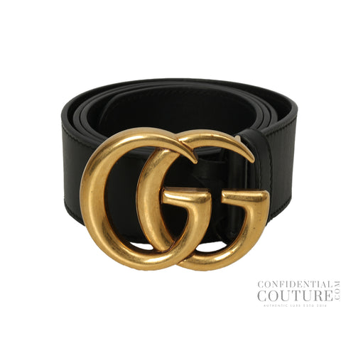 GG Marmont Wide Black Leather Belt 32