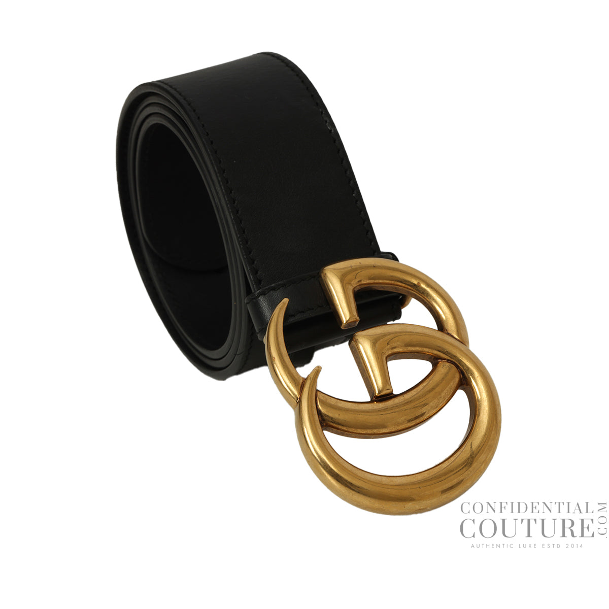 GG Marmont Wide Black Leather Belt 32