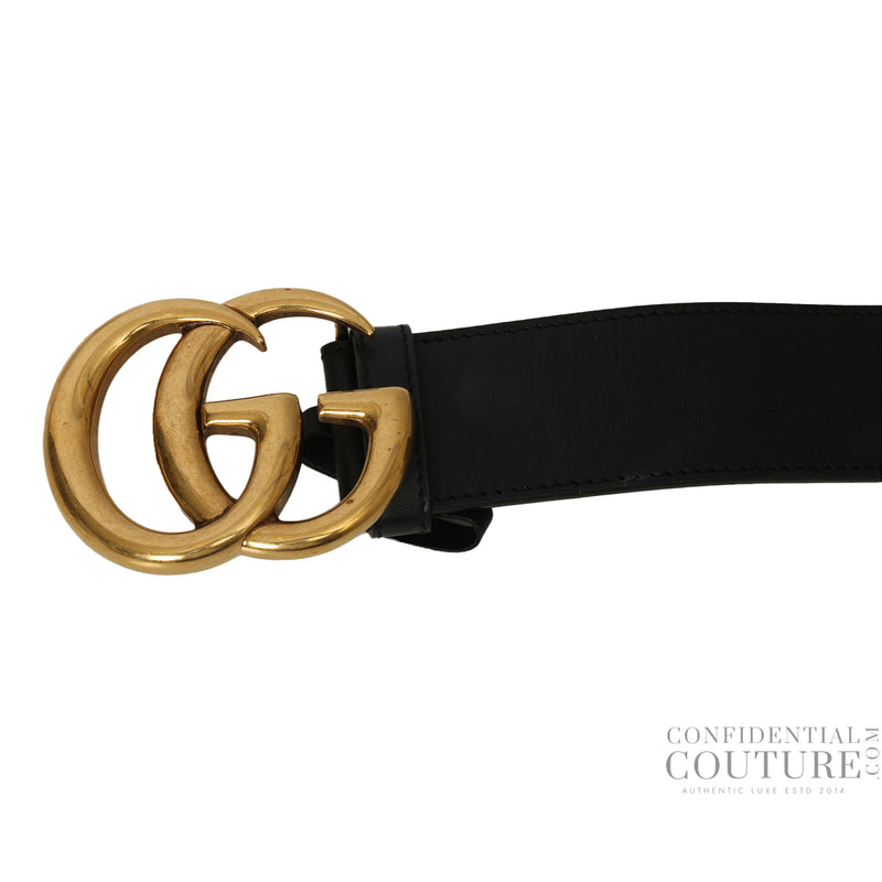Gucci gg marmont wide black leather belt 32 women's