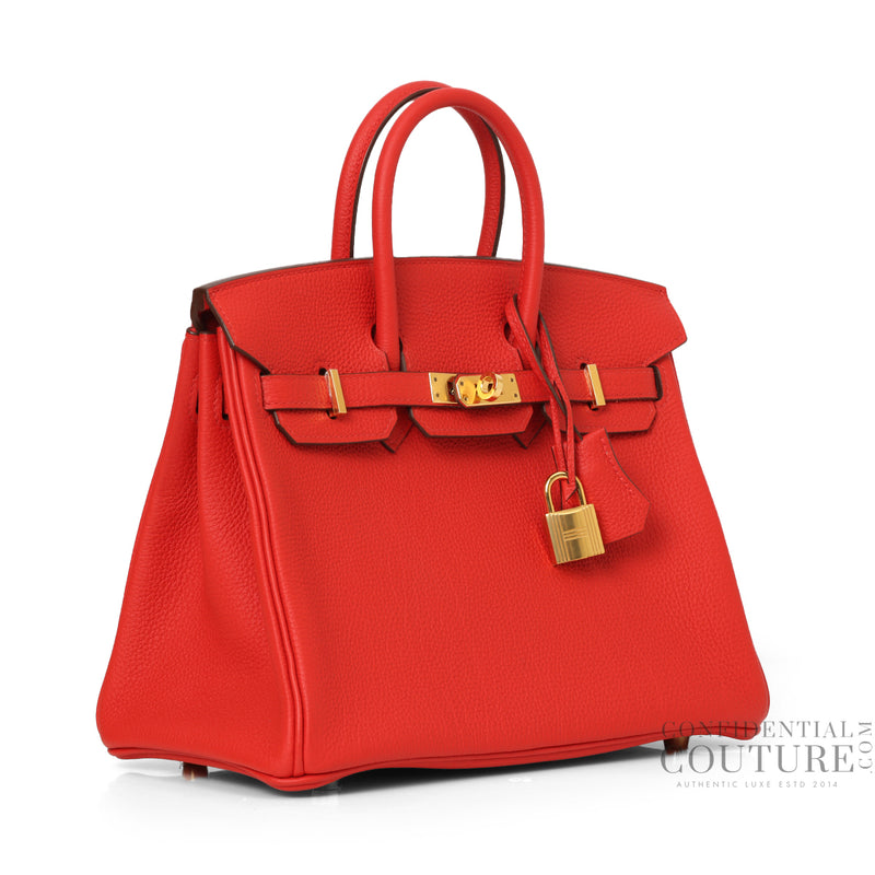 Rouge Coeur Birkin 25 With Gold Hardware In Togo Leather- Stamp D