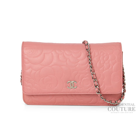 Pink Camellia Embossed Lambskin Leather WOC Clutch Bag