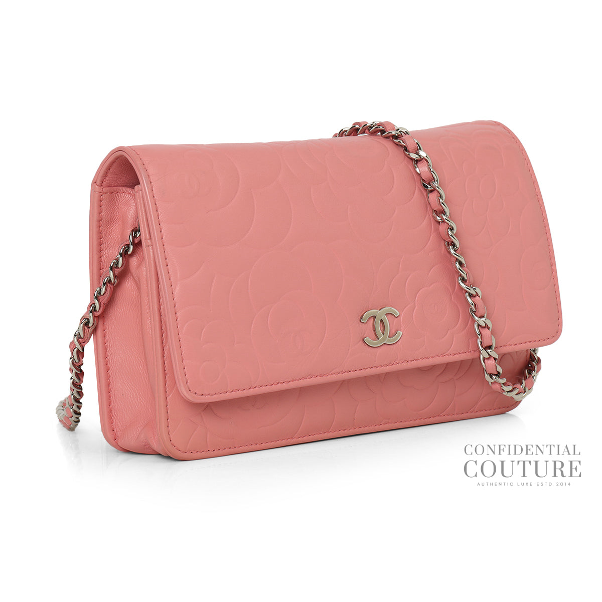 Pink Camellia Embossed Lambskin Leather WOC Clutch Bag