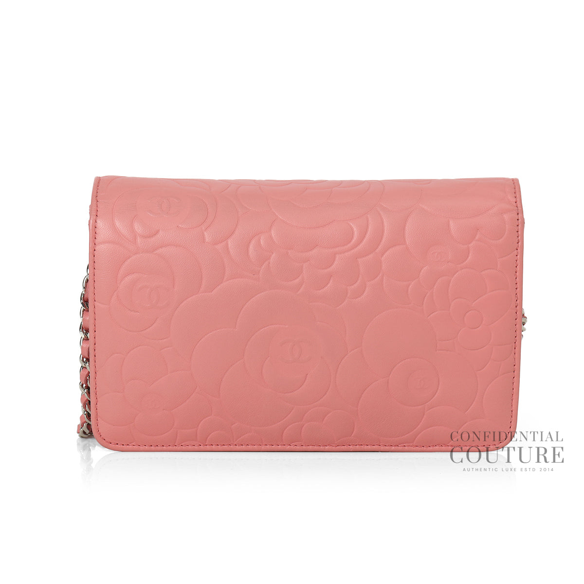 Pink Camellia Embossed Lambskin Leather WOC Clutch Bag