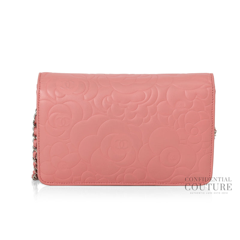 Pink Camellia Embossed Lambskin Leather WOC Clutch Bag
