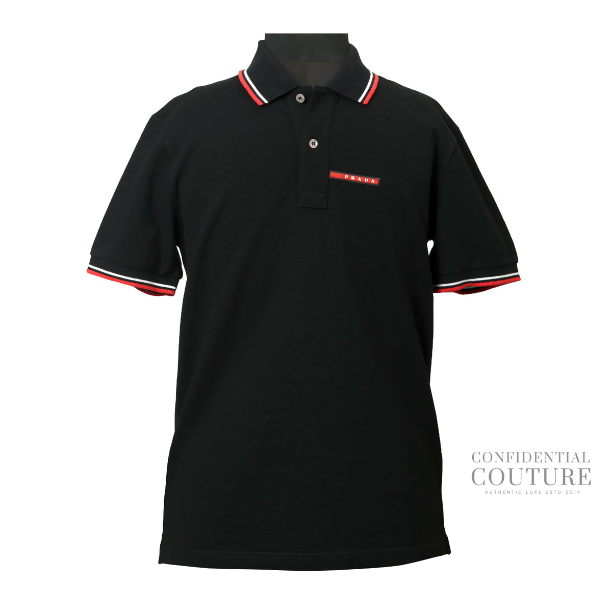 Prada Black Polo Neck Tshirt For Men- M – Confidential Couture