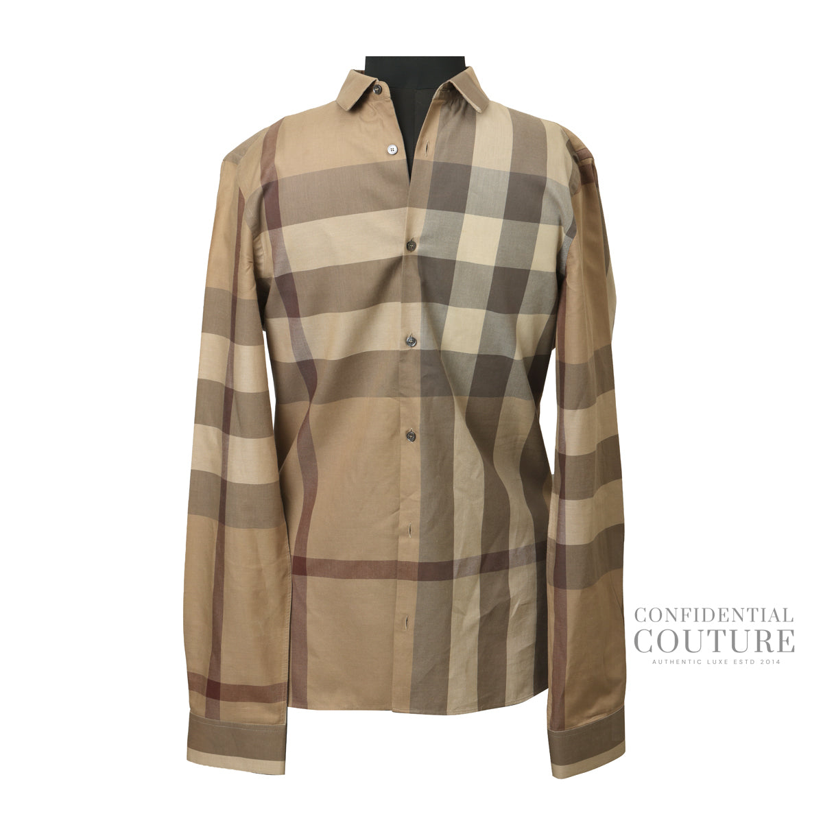 London Camel/Brown Checked Cotton Long Sleeve Button Down Shirt | S