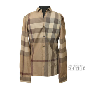London Camel/Brown Checked Cotton Long Sleeve Button Down Shirt | S