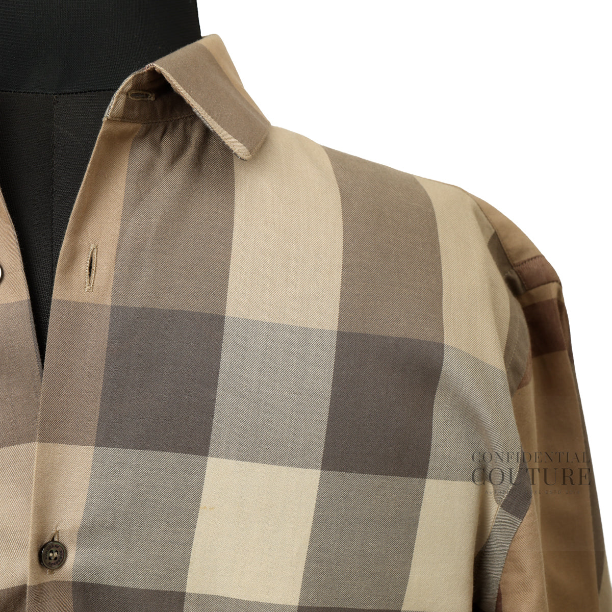 London Camel/Brown Checked Cotton Long Sleeve Button Down Shirt | S