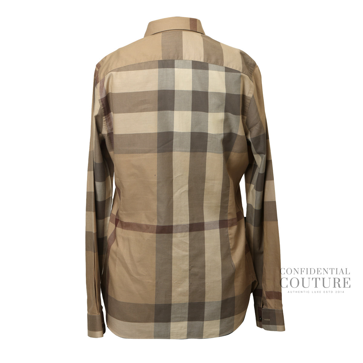 London Camel/Brown Checked Cotton Long Sleeve Button Down Shirt | S