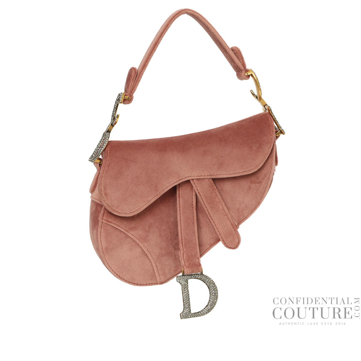 Nude Rose Velvet & Crystal Mini Saddle Bag