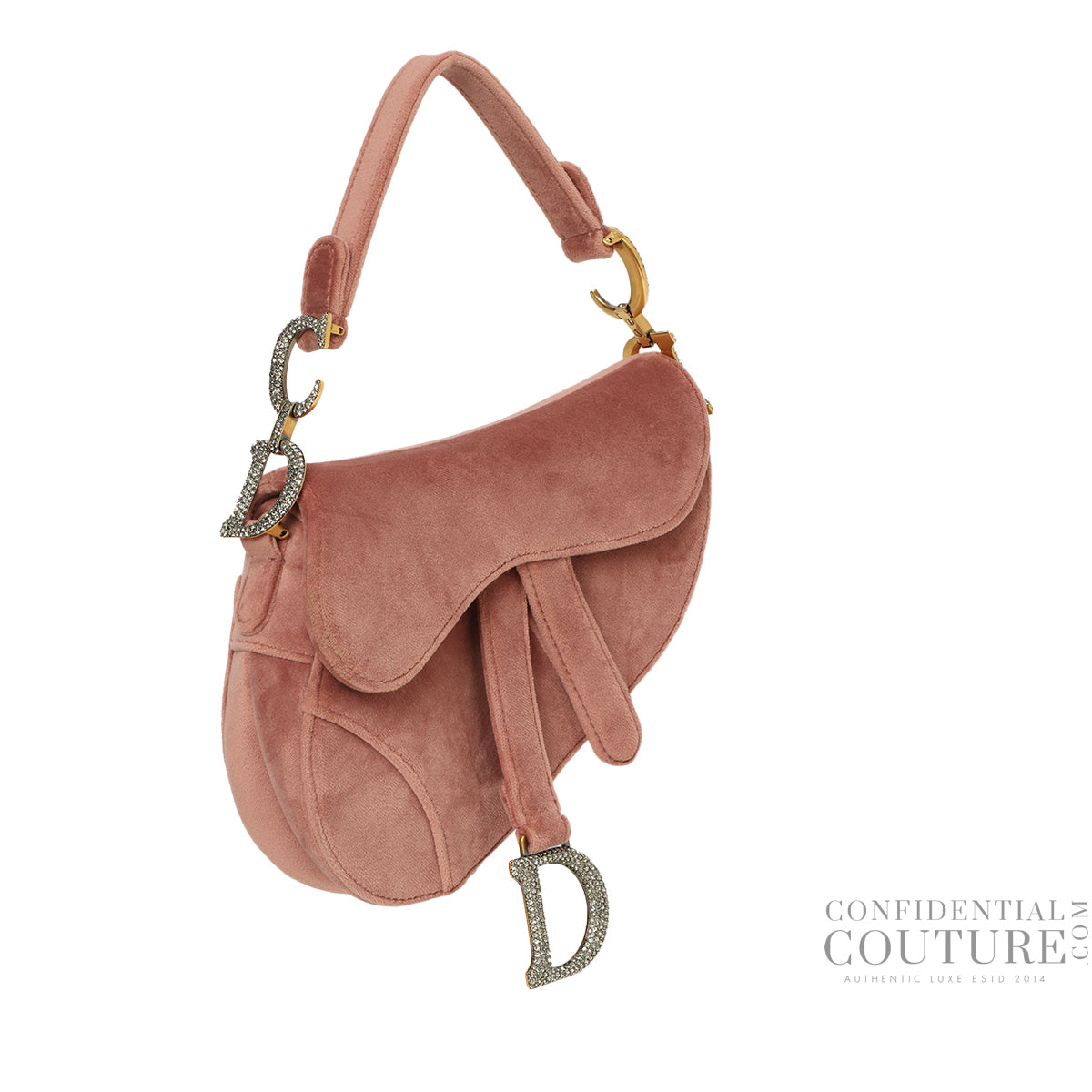 Nude Rose Velvet & Crystal Mini Saddle Bag