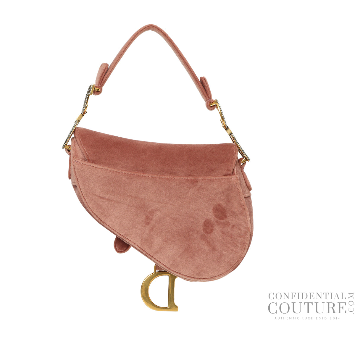 Nude Rose Velvet & Crystal Mini Saddle Bag