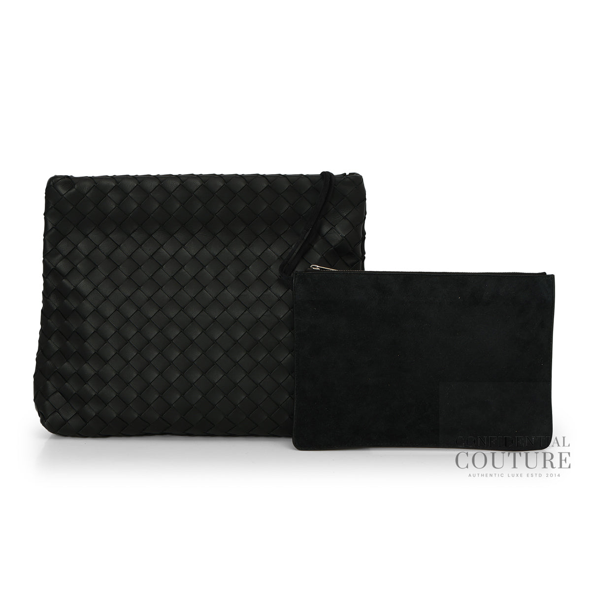 Black Intrecciato Magnetic Clutch with Pouch