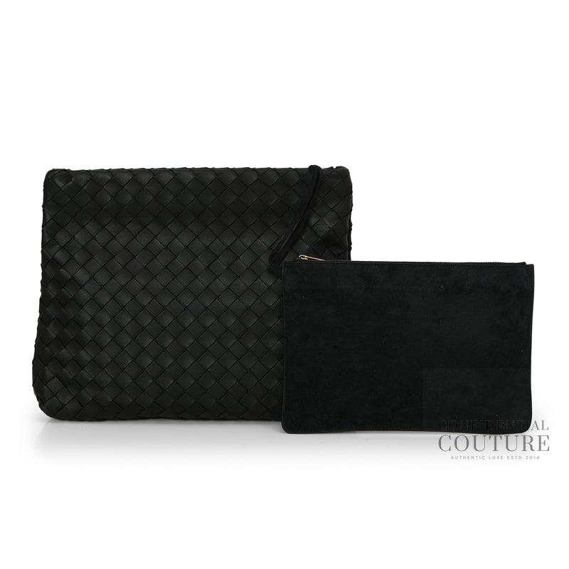 Black Intrecciato Magnetic Clutch with Pouch