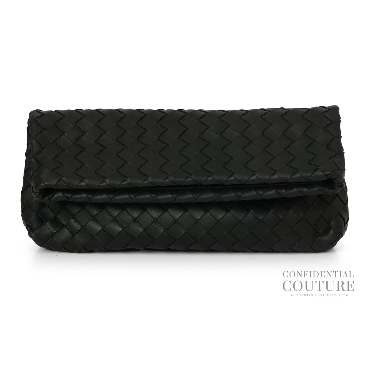 Black Intrecciato Magnetic Clutch with Pouch
