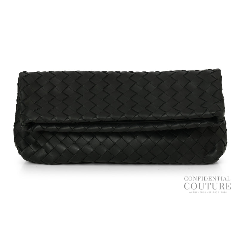 Black Intrecciato Magnetic Clutch with Pouch