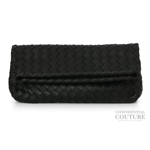 Black Intrecciato Magnetic Clutch with Pouch