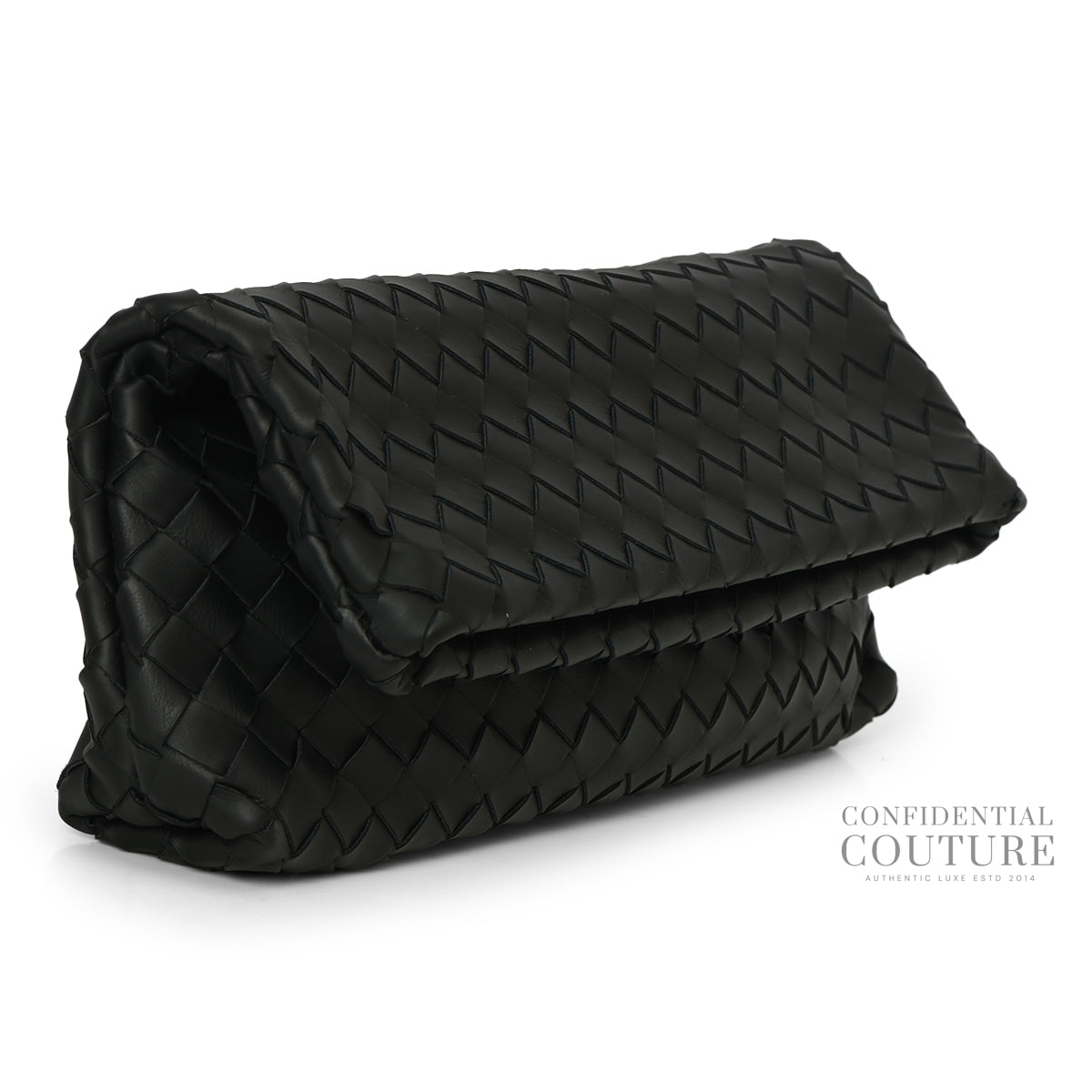 Black Intrecciato Magnetic Clutch with Pouch