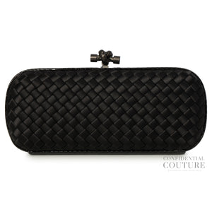 Knot Intrecciato Black Silk Python Trim stretch Clutch