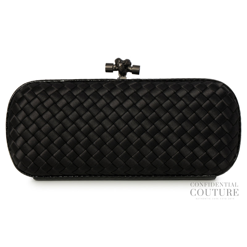 Knot Intrecciato Black Silk Python Trim stretch Clutch