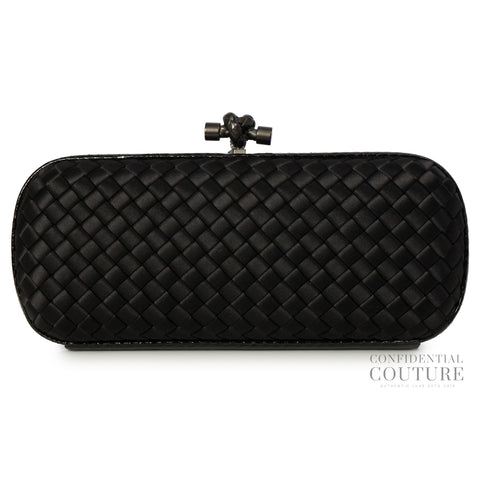 Knot Intrecciato Black Silk Python Trim stretch Clutch