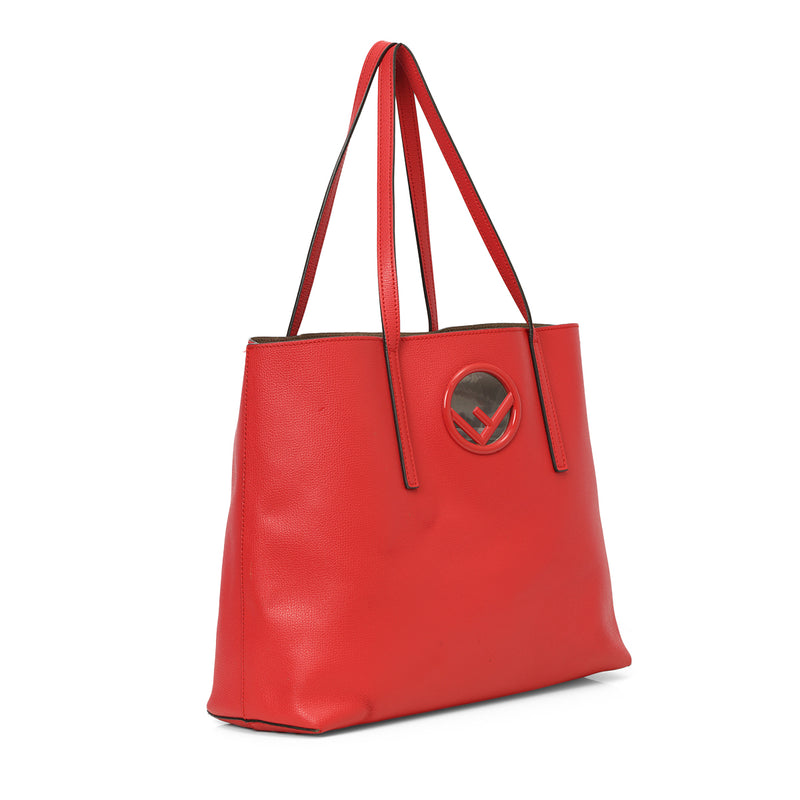 Vienna Red Leather Cutout Shopper Tote Bag One Size