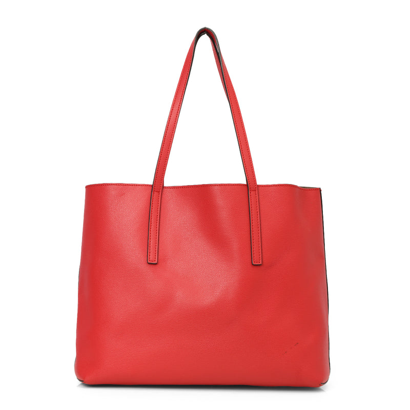 Vienna Red Leather Cutout Shopper Tote Bag One Size