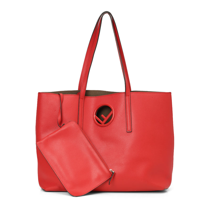 Vienna Red Leather Cutout Shopper Tote Bag One Size
