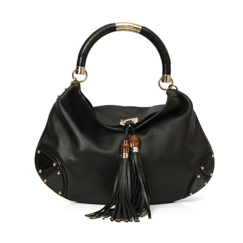 Indy Bamboo Handle Black Hobo Bag