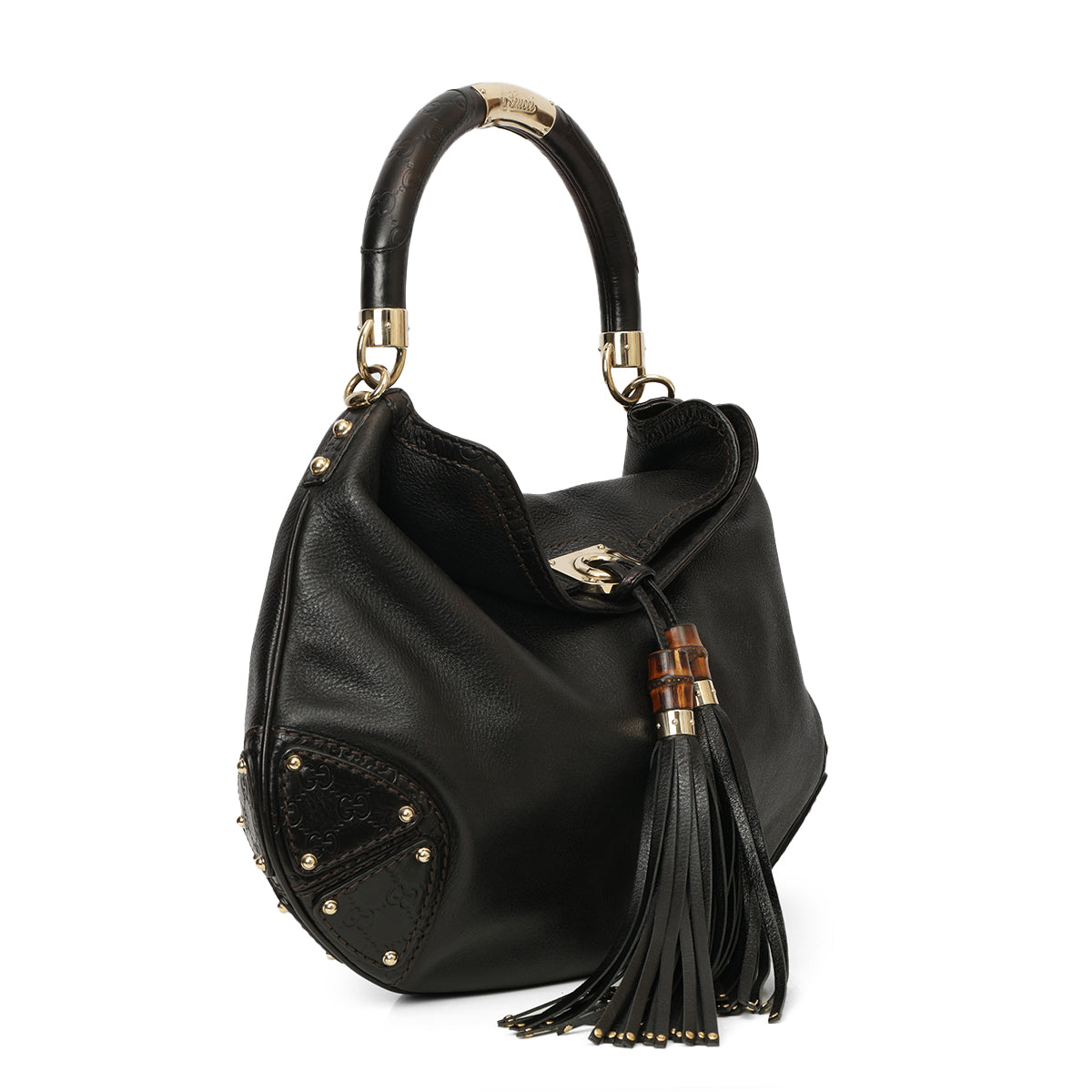 Indy Bamboo Handle Black Hobo Bag