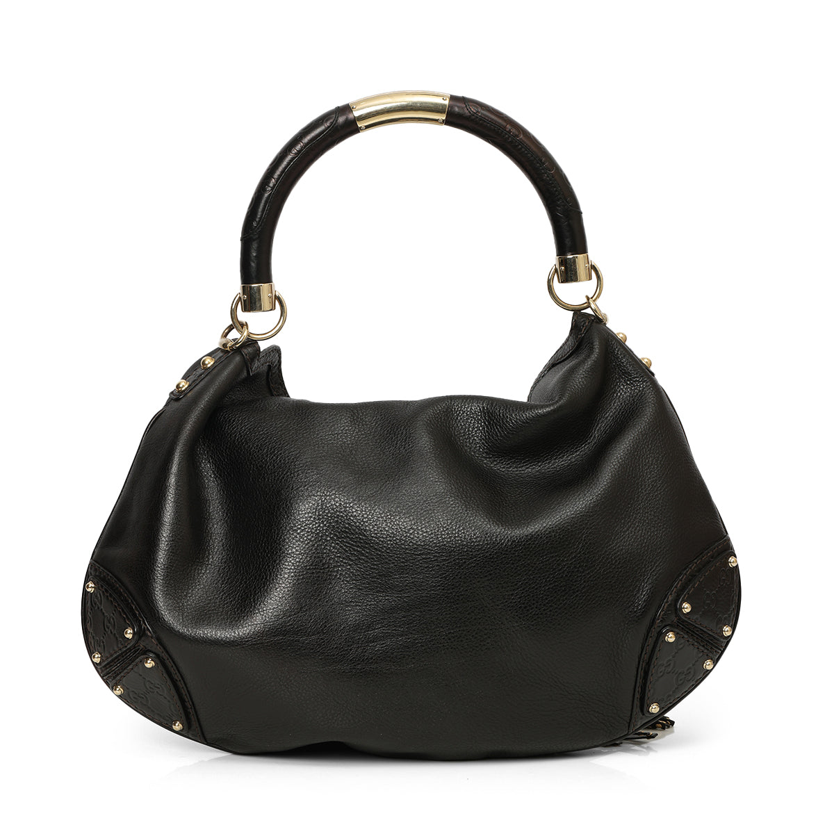 Indy Bamboo Handle Black Hobo Bag
