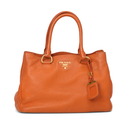Orange Vitello Diano Pebbled Leather Tote One Size