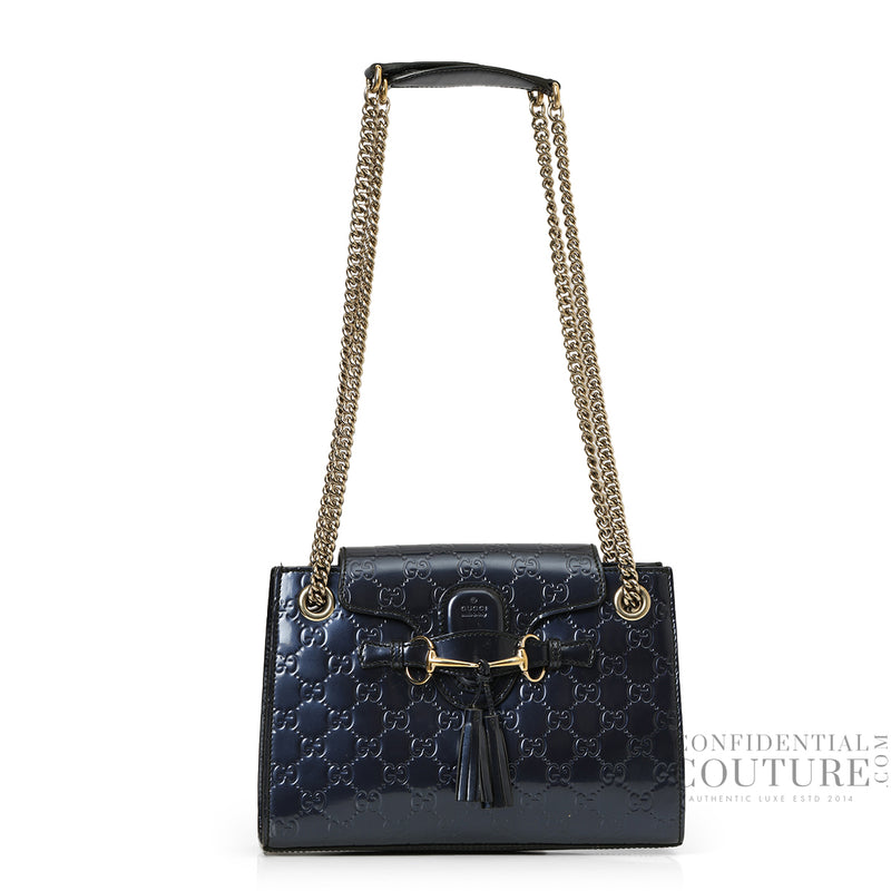 Emily Small Metallic Blue Chain Shoulder Bag